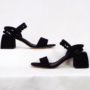 NUHEEL size 6.5 black velvet mid-heel sandals cushioned insoles